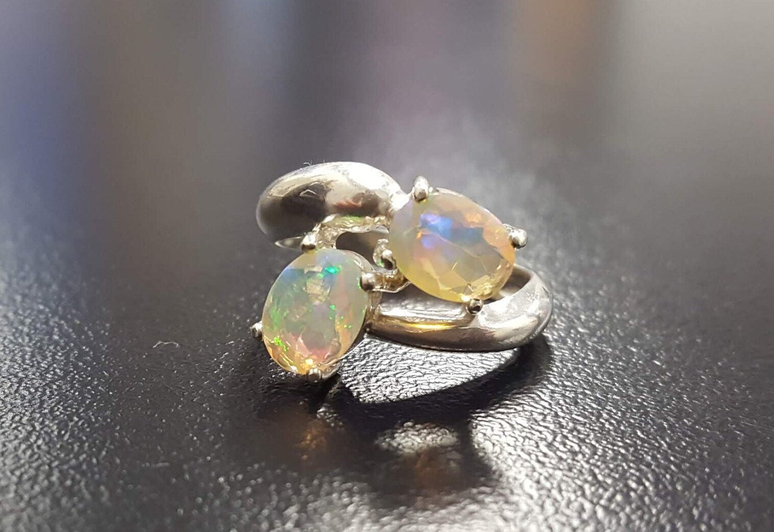 Opal Ring, Natural Opal Ring, October Birthstone, Bypass Ring, Fire Opal Ring, Two Stone Ring, October Ring, 925 Silver Ring, Ethiopian Opal