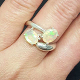 Opal Ring, Natural Opal Ring, October Birthstone, Bypass Ring, Fire Opal Ring, Two Stone Ring, October Ring, 925 Silver Ring, Ethiopian Opal