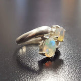 Opal Ring, Natural Opal Ring, October Birthstone, Bypass Ring, Fire Opal Ring, Two Stone Ring, October Ring, 925 Silver Ring, Ethiopian Opal