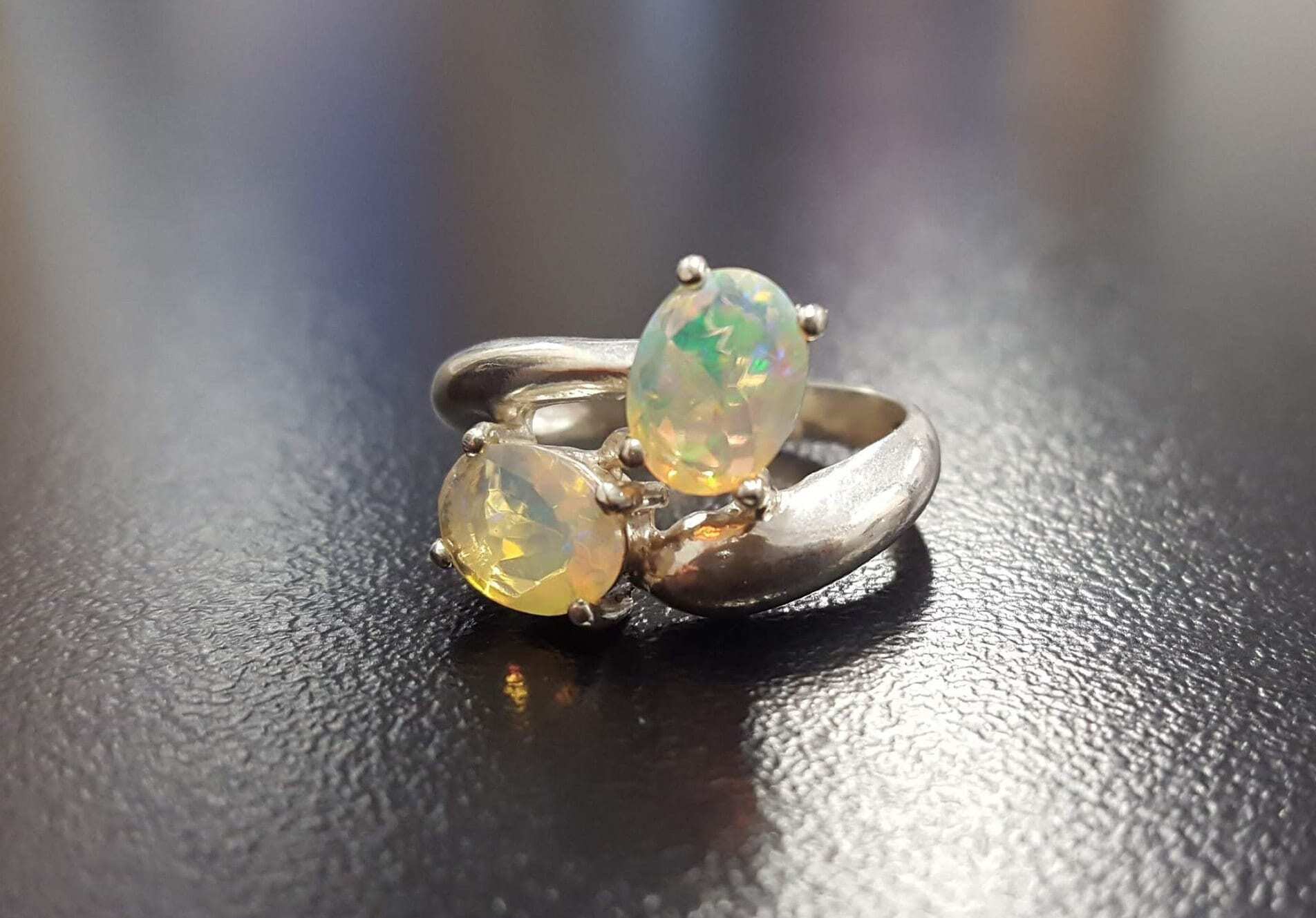 Opal Ring, Natural Opal Ring, October Birthstone, Bypass Ring, Fire Opal Ring, Two Stone Ring, October Ring, 925 Silver Ring, Ethiopian Opal