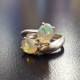Gold Fire Opal Ring - Two Stone Opal Ring - October Birthstone Bypass Ring