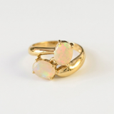 Genuine Opal Ring - Unique Two Stone Ring - Vintage Bypass Ring