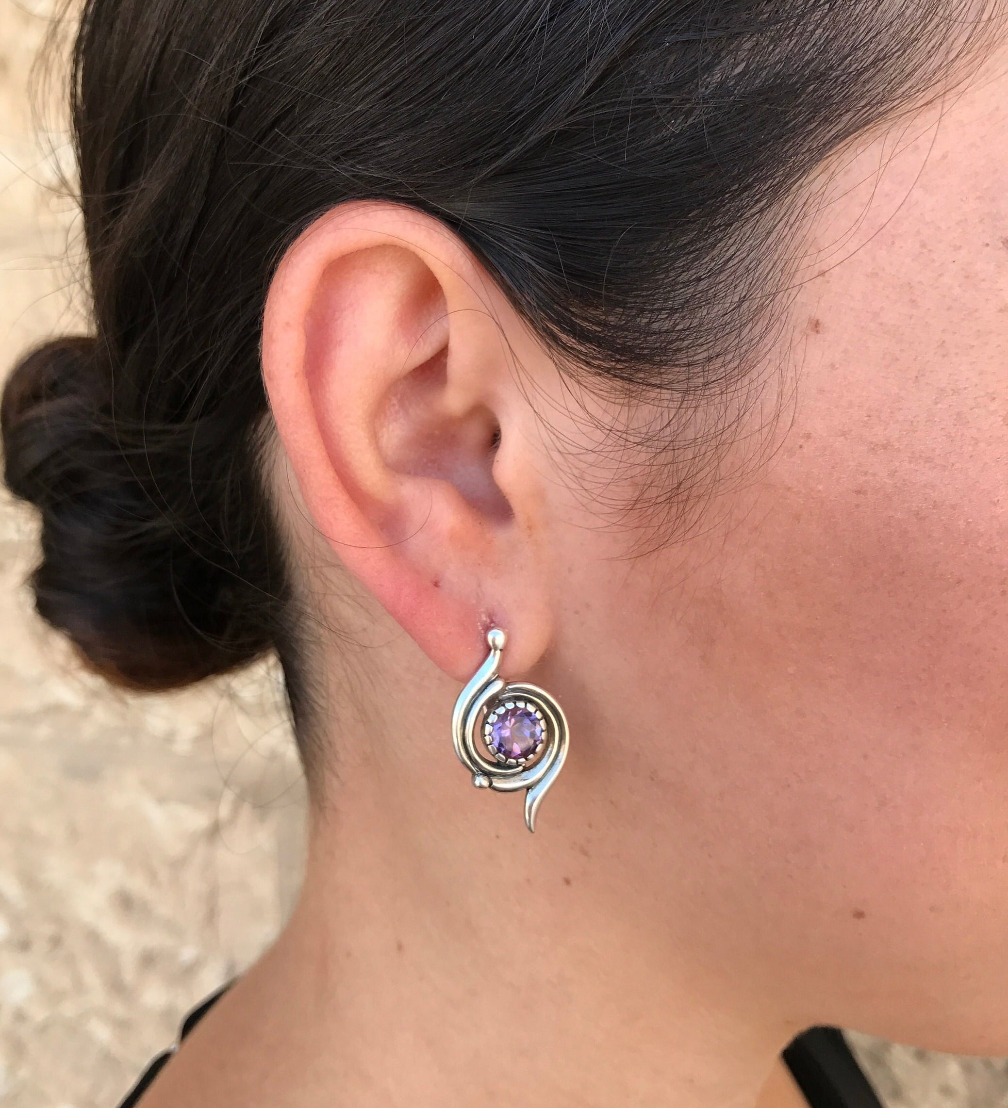 Amethyst Earrings, Natural Amethyst, Vintage Earrings, Purple Earrings, February Birthstone, February Earrings, Silver Earrings, Amethyst