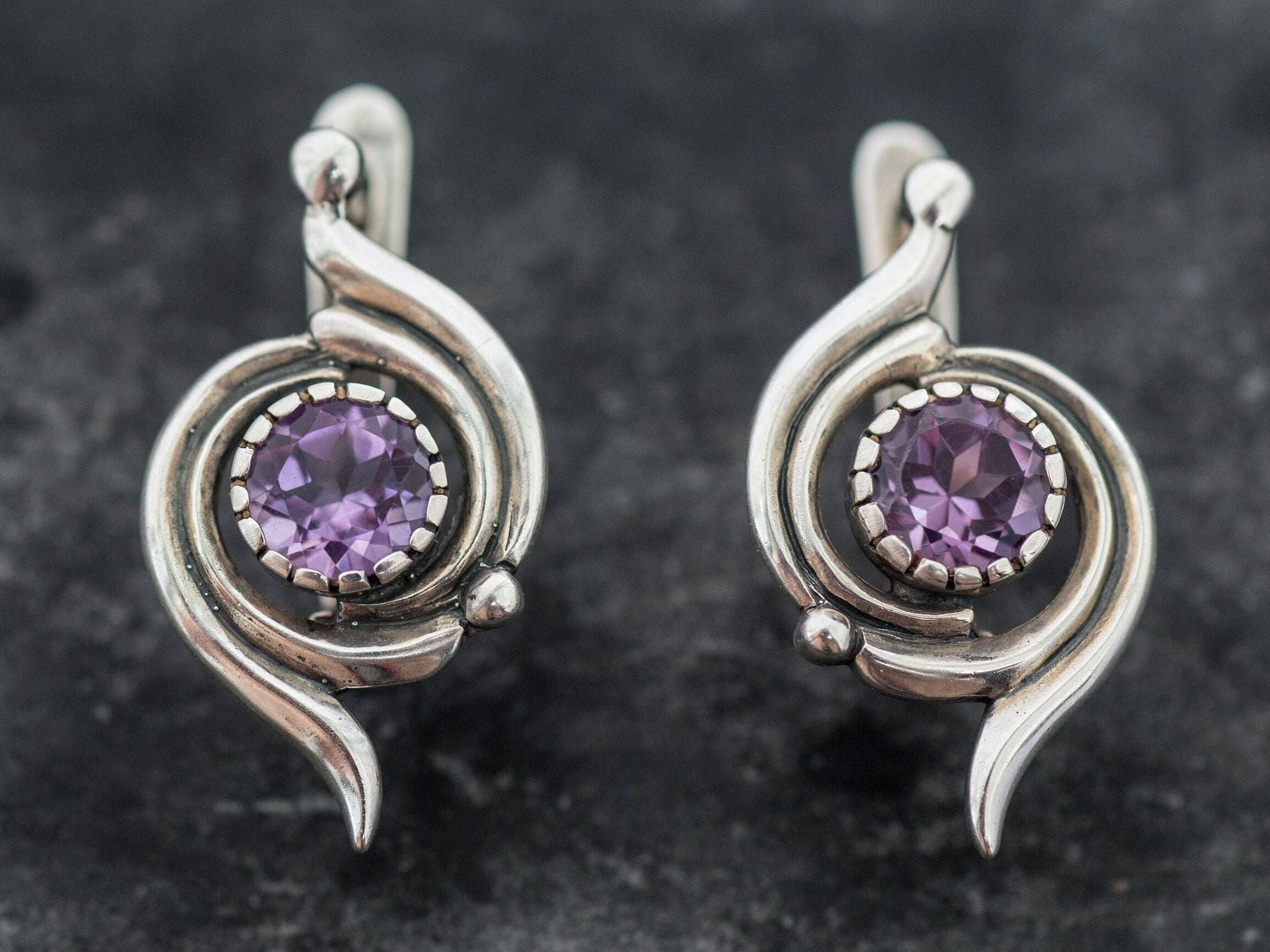 Amethyst Earrings, Natural Amethyst, Vintage Earrings, Purple Earrings, February Birthstone, February Earrings, Silver Earrings, Amethyst