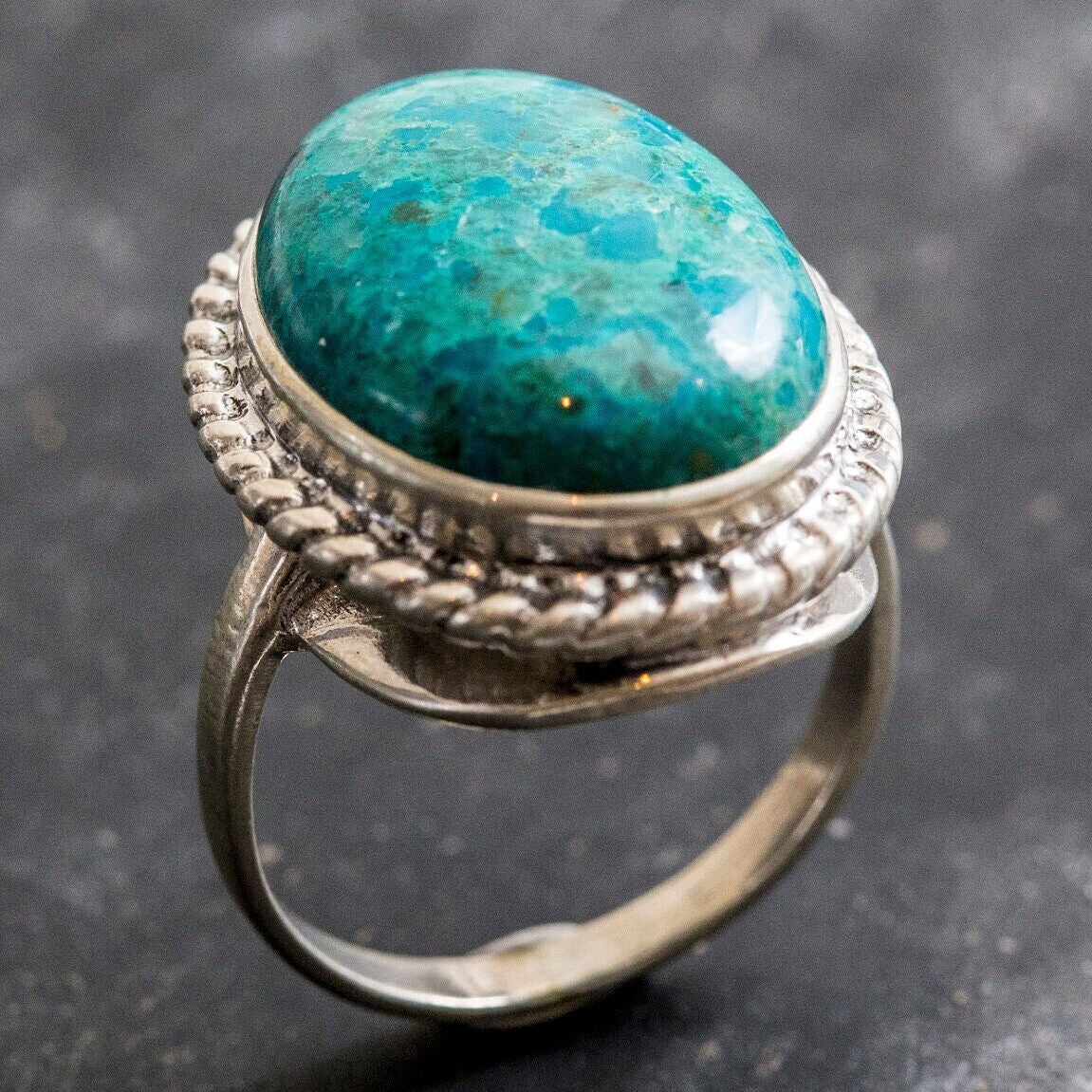 Chrysocolla Ring, Natural Chrysocolla, Statement Ring, Artistic Ring, Sagittarius Birthstone, Blue Ring, Sterling Silver Ring, Chrysocolla