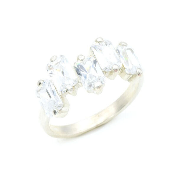 Emerald Cut Band, Created CZ Diamond, Diamond Band, Baguette Band, Half Eternity Band, Asymmetric Ring, Sparkly Ring, Solid Silver Ring