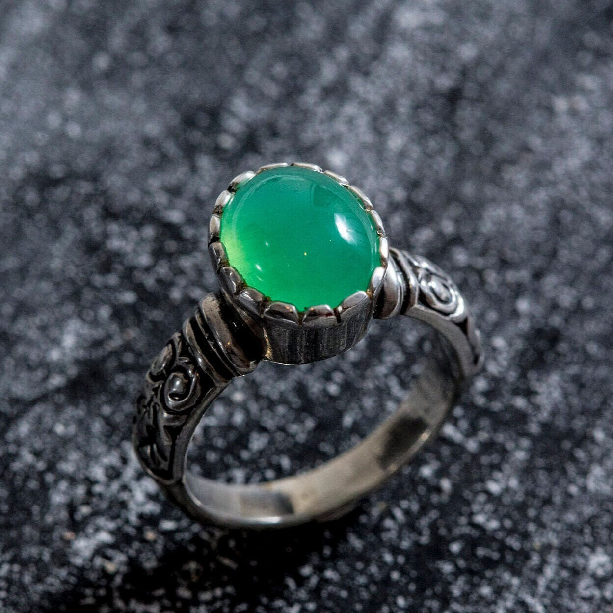 Bohemian Chic Ring, Real Chrysoprase, Natural Chrysoprase Ring, Green Chrysoprase, Vintage Silver Ring, May Birthstone, Chrysoprase