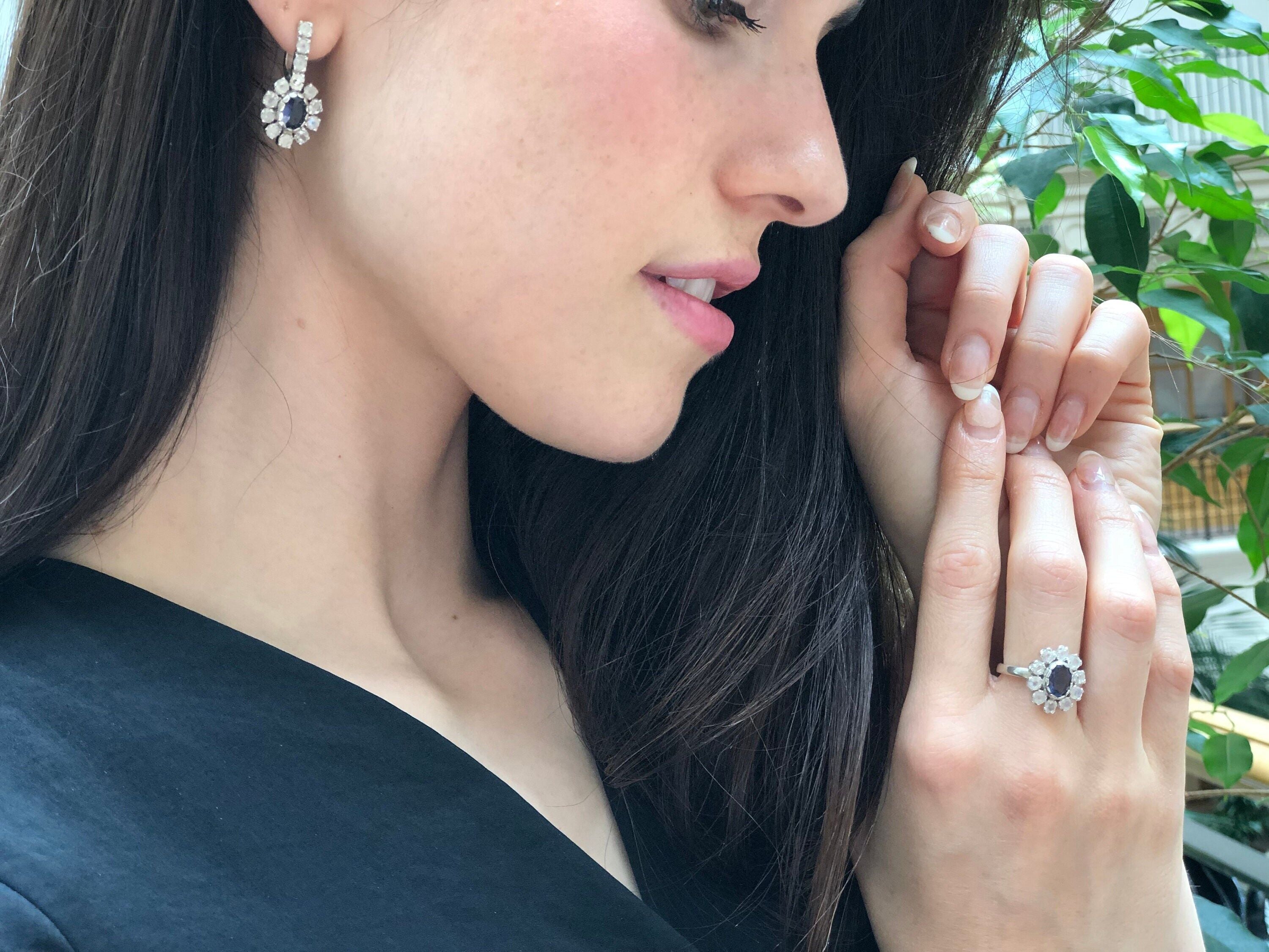 Iolite Ring, Natural Iolite, Victorian Ring, Moonstone Ring, Oval Ring, Statement Ring, Purple Flower Ring, Vintage Ring, Solid Silver Ring