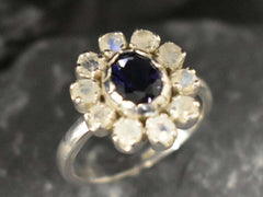 Iolite Ring, Natural Iolite, Victorian Ring, Moonstone Ring, Oval Ring, Statement Ring, Purple Flower Ring, Vintage Ring, Solid Silver Ring