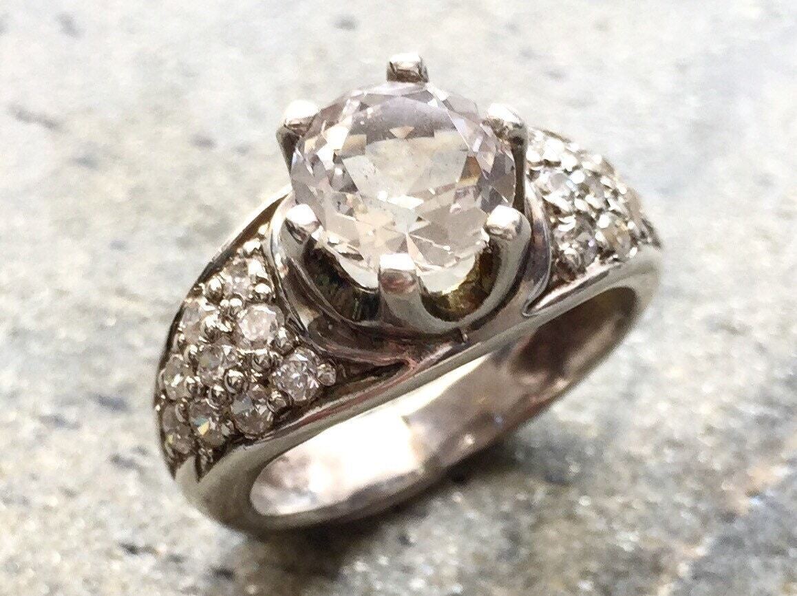 Diamond Ring, Created Diamond, Engagement Ring, Edwardian Ring, Antique Ring design, Statement Ring, Wide Sparkly Band, Sterling Silver Ring