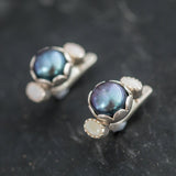 Black Pearl Earrings - Pearl Long Earrings - Opal Statement Earrings