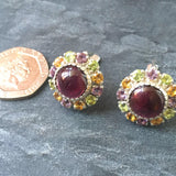 Statement Garnet Earrings - Garnet Flower Earrings - Red Victorian Earrings