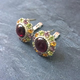 Statement Garnet Earrings - Garnet Flower Earrings - Red Victorian Earrings