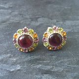 Statement Garnet Earrings - Garnet Flower Earrings - Red Victorian Earrings