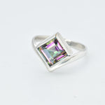 Mystic Topaz Ring, Natural Mystic Topaz, December Ring, Silver Square Ring, Topaz Ring, Purple Diamond Ring, Vintage Ring, Solid Silver Ring