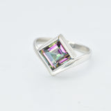 Mystic Topaz Ring, Natural Mystic Topaz, December Ring, Silver Square Ring, Topaz Ring, Purple Diamond Ring, Vintage Ring, Solid Silver Ring
