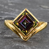 Mystic Topaz Ring, Natural Mystic Topaz, December Ring, Silver Square Ring, Topaz Ring, Purple Diamond Ring, Vintage Ring, Solid Silver Ring(1)