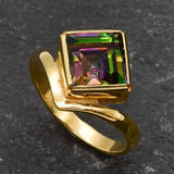 Mystic Topaz Ring, Natural Mystic Topaz, December Ring, Silver Square Ring, Topaz Ring, Purple Diamond Ring, Vintage Ring, Solid Silver Ring(1)