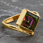 Mystic Topaz Ring, Natural Mystic Topaz, December Ring, Silver Square Ring, Topaz Ring, Purple Diamond Ring, Vintage Ring, Solid Silver Ring(1)