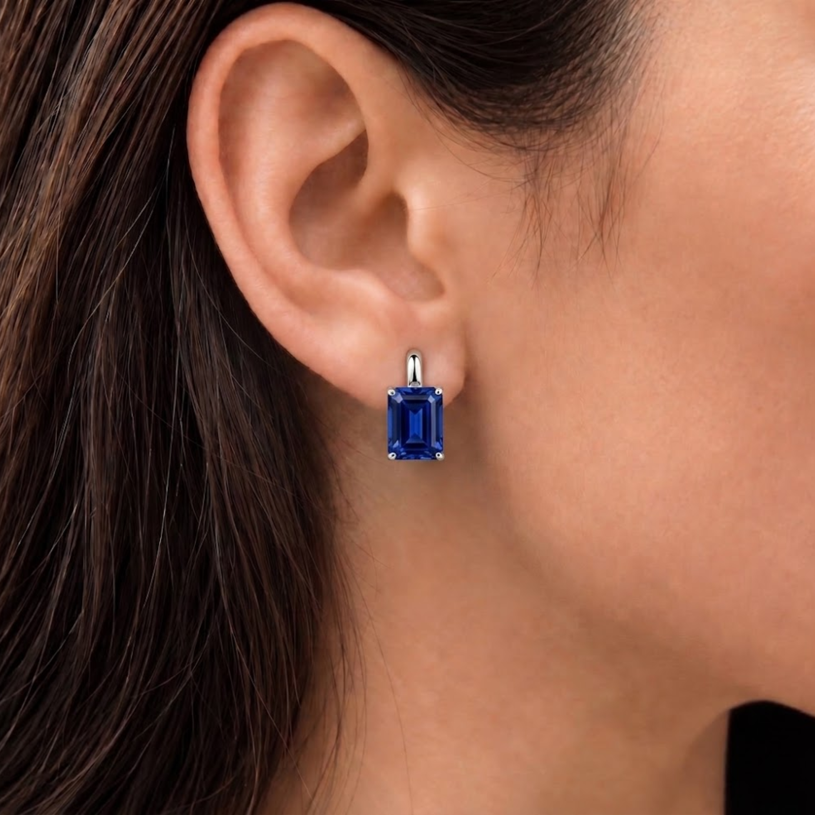 Sapphire Earrings in 925 Sterling Silver, featuring baguette blue sapphires, perfect for birthdays and everyday elegance.
