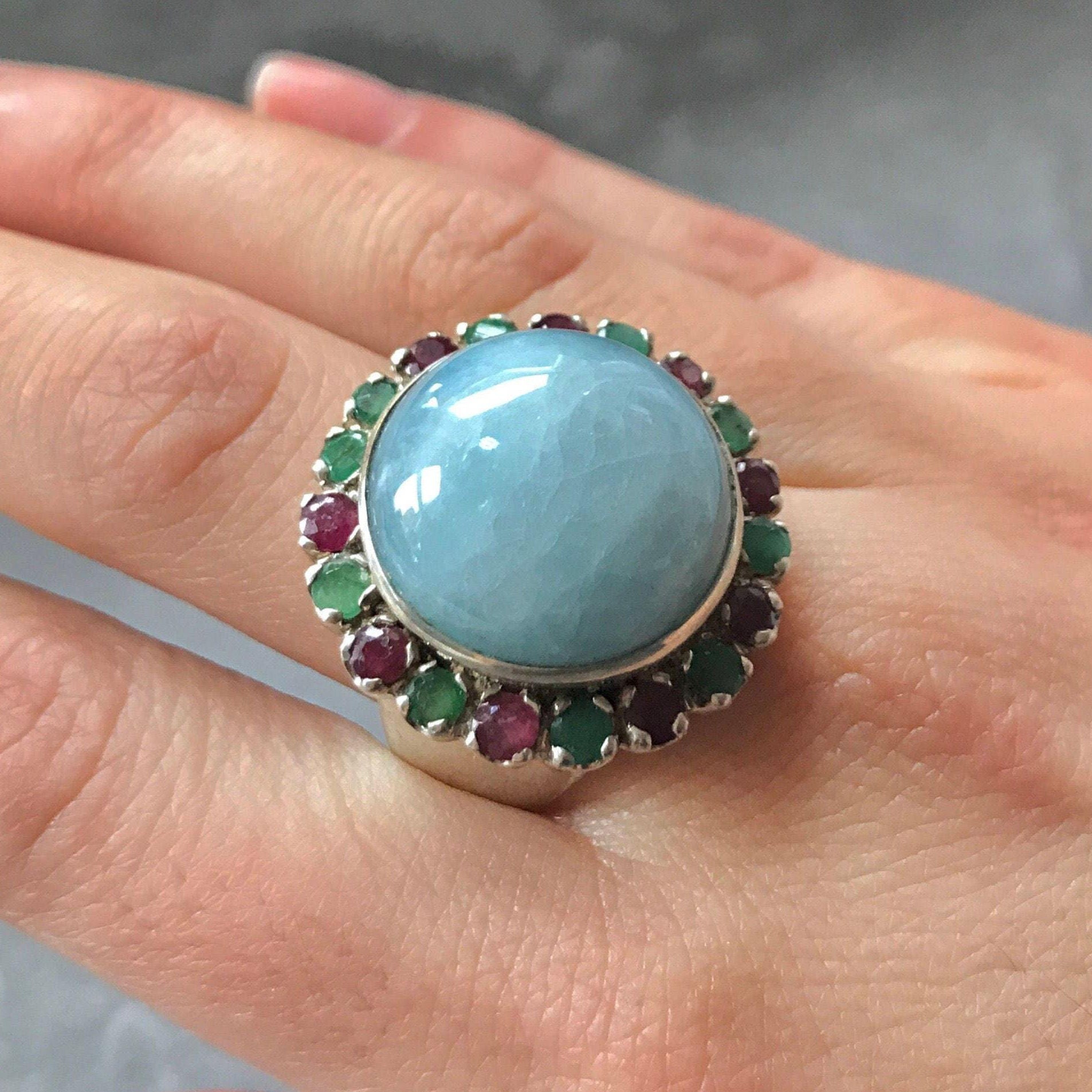 Aquamarine Ring, Natural Aquamarine, Emerald Ring, Ruby Ring, Large Aquamarine, March Birthstone Ring, May Birthstone Ring, July Birthstone