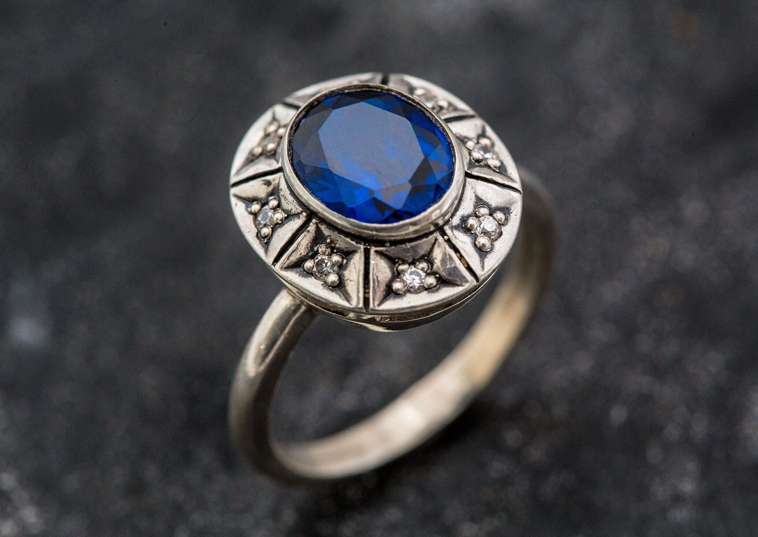 Created Sapphire Ring made in 925 Sterling Silver with Baguette Created Blue Sapphire in Bezel setting, September Birthstone gift idea, symbolizes sincerity, truth, and faithfulness, ideal for everyday wear and perfect for birthday gifting and special occasions.