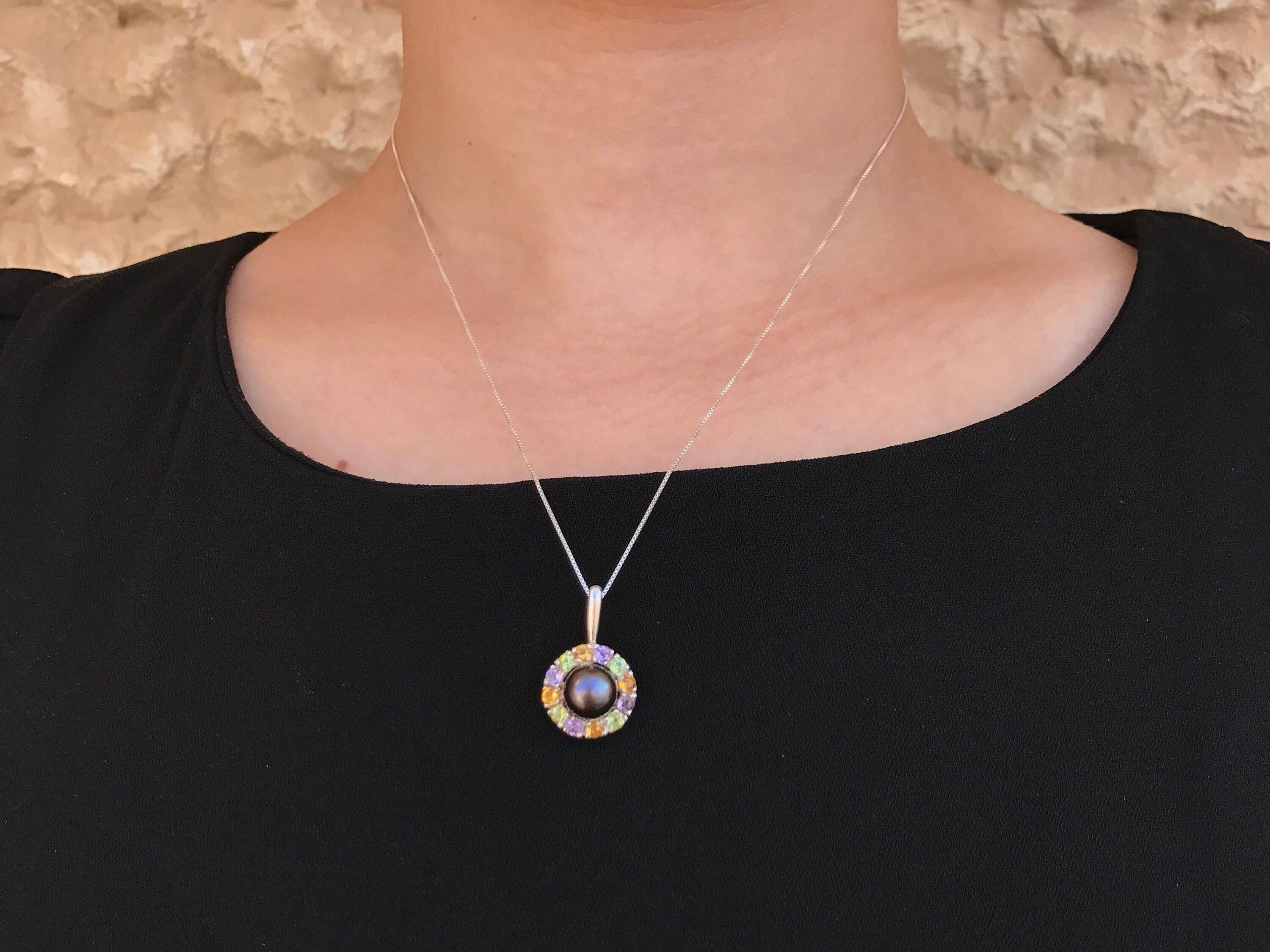 Black Pearl Pendant, Natural Black Pearl, June Birthstone, Flower Pendant, Topaz Pendant, Vintage Pendant, Pearl Necklace, 925 Solid Silver