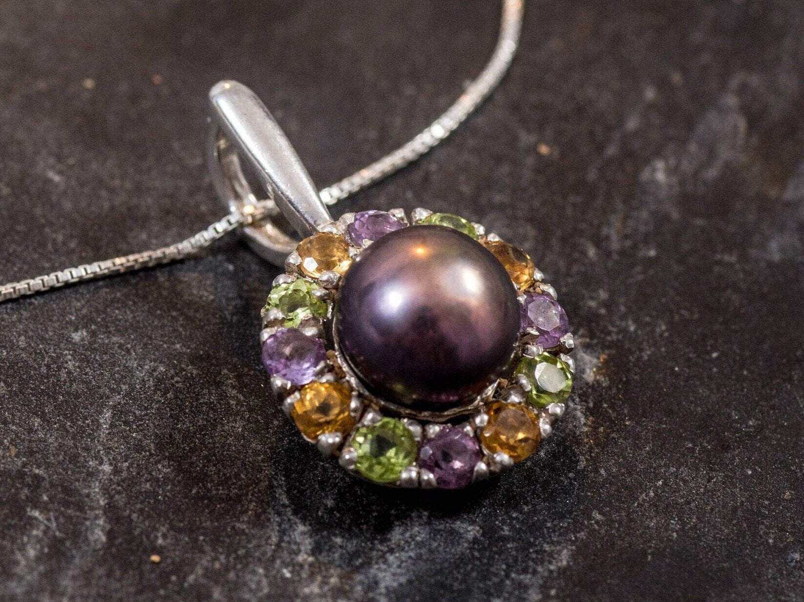 Black Pearl Pendant, Natural Black Pearl, June Birthstone, Flower Pendant, Topaz Pendant, Vintage Pendant, Pearl Necklace, 925 Solid Silver