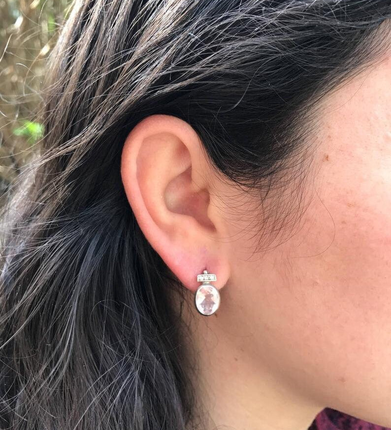 Morganite Earrings, Created Morganite, Pink Earrings, Vintage Earrings, Pink Diamond Studs, Unique Earrings, Silver Earrings, 925 Silver