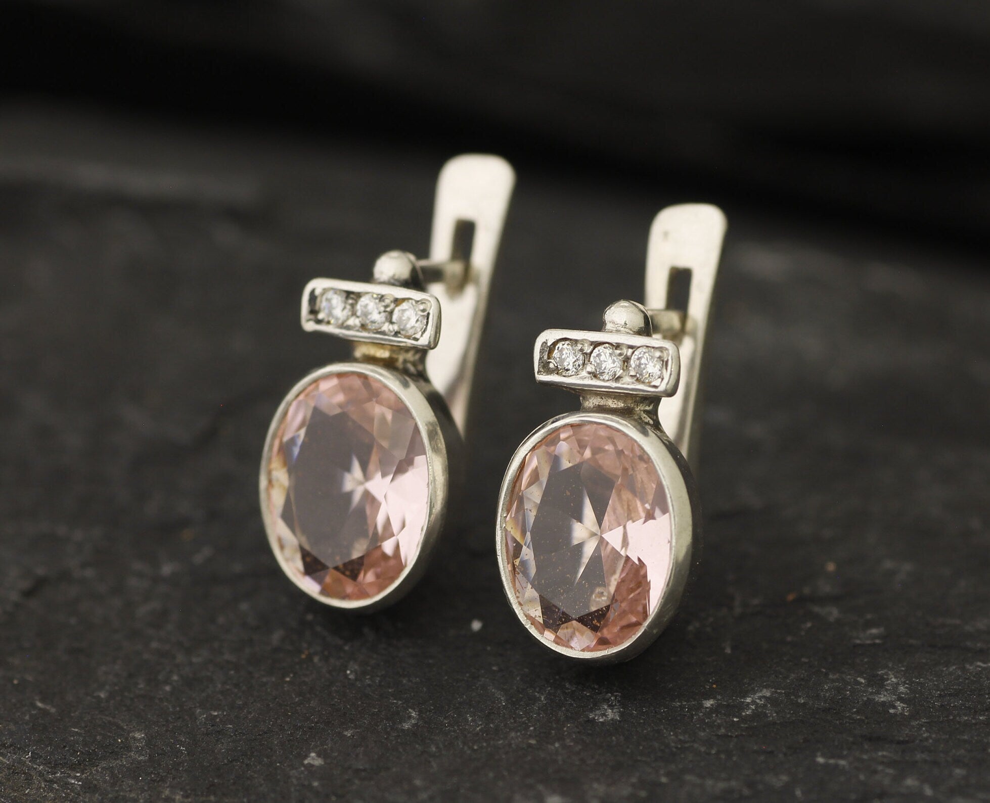 Morganite Earrings, Created Morganite, Pink Earrings, Vintage Earrings, Pink Diamond Studs, Unique Earrings, Silver Earrings, 925 Silver