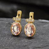 Pink Oval Earrings - Vintage Morganite Earrings - Pink Diamond Studs
