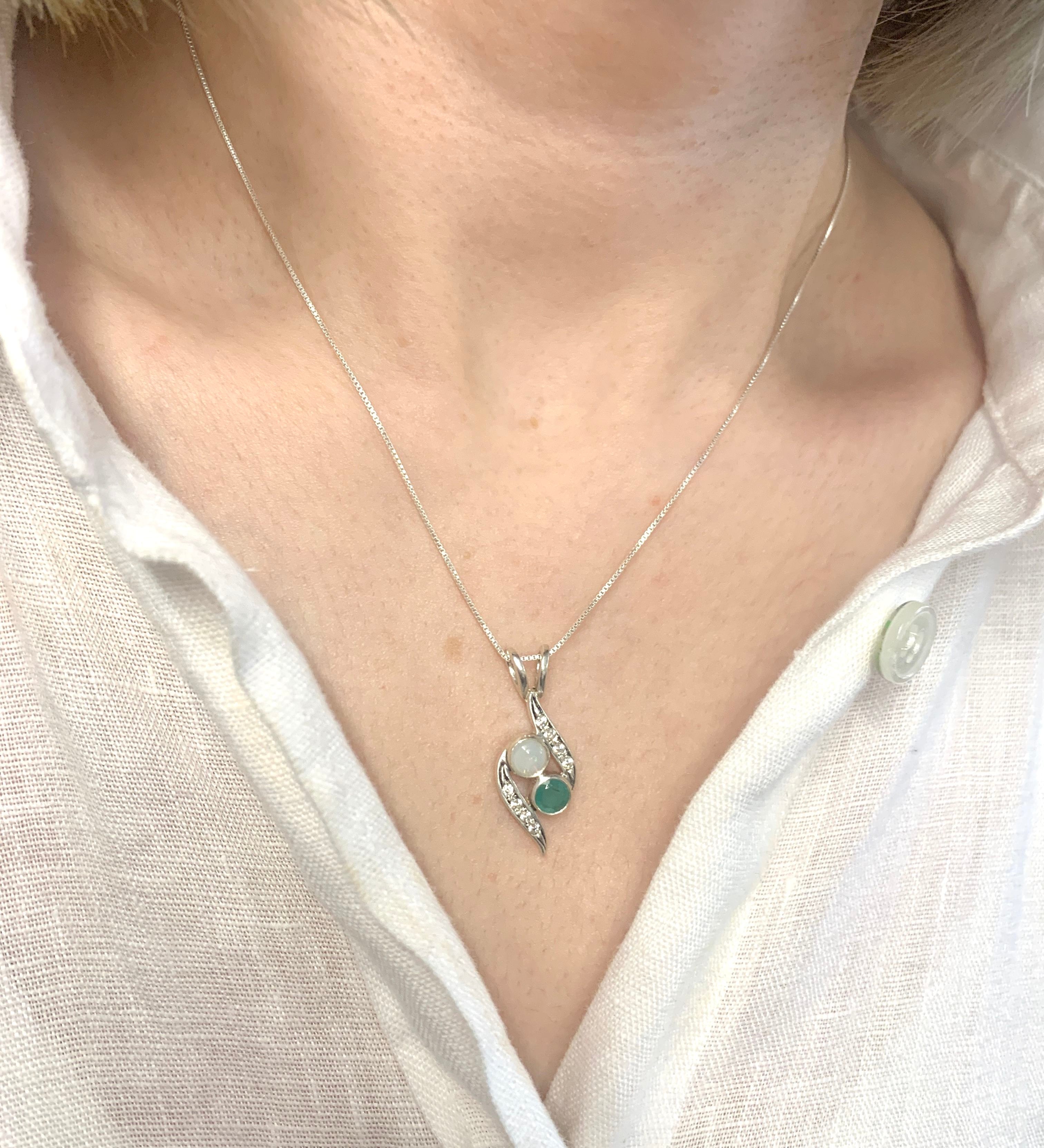 Opal Emerald Pendant, Natural Emerald, Natural Opal, Vintage Necklace, Two Stone Pendant, Bypass Pendant, Yin Yang Pendant, Sterling Silver