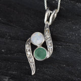 Opal Emerald Pendant, Natural Emerald, Natural Opal, Vintage Necklace, Two Stone Pendant, Bypass Pendant, Yin Yang Pendant, Sterling Silver