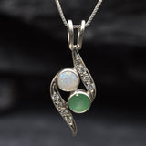 Opal Emerald Pendant, Natural Emerald, Natural Opal, Vintage Necklace, Two Stone Pendant, Bypass Pendant, Yin Yang Pendant, Sterling Silver