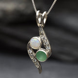 Opal Emerald Pendant, Natural Emerald, Natural Opal, Vintage Necklace, Two Stone Pendant, Bypass Pendant, Yin Yang Pendant, Sterling Silver