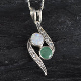 Opal Emerald Pendant, Natural Emerald, Natural Opal, Vintage Necklace, Two Stone Pendant, Bypass Pendant, Yin Yang Pendant, Sterling Silver