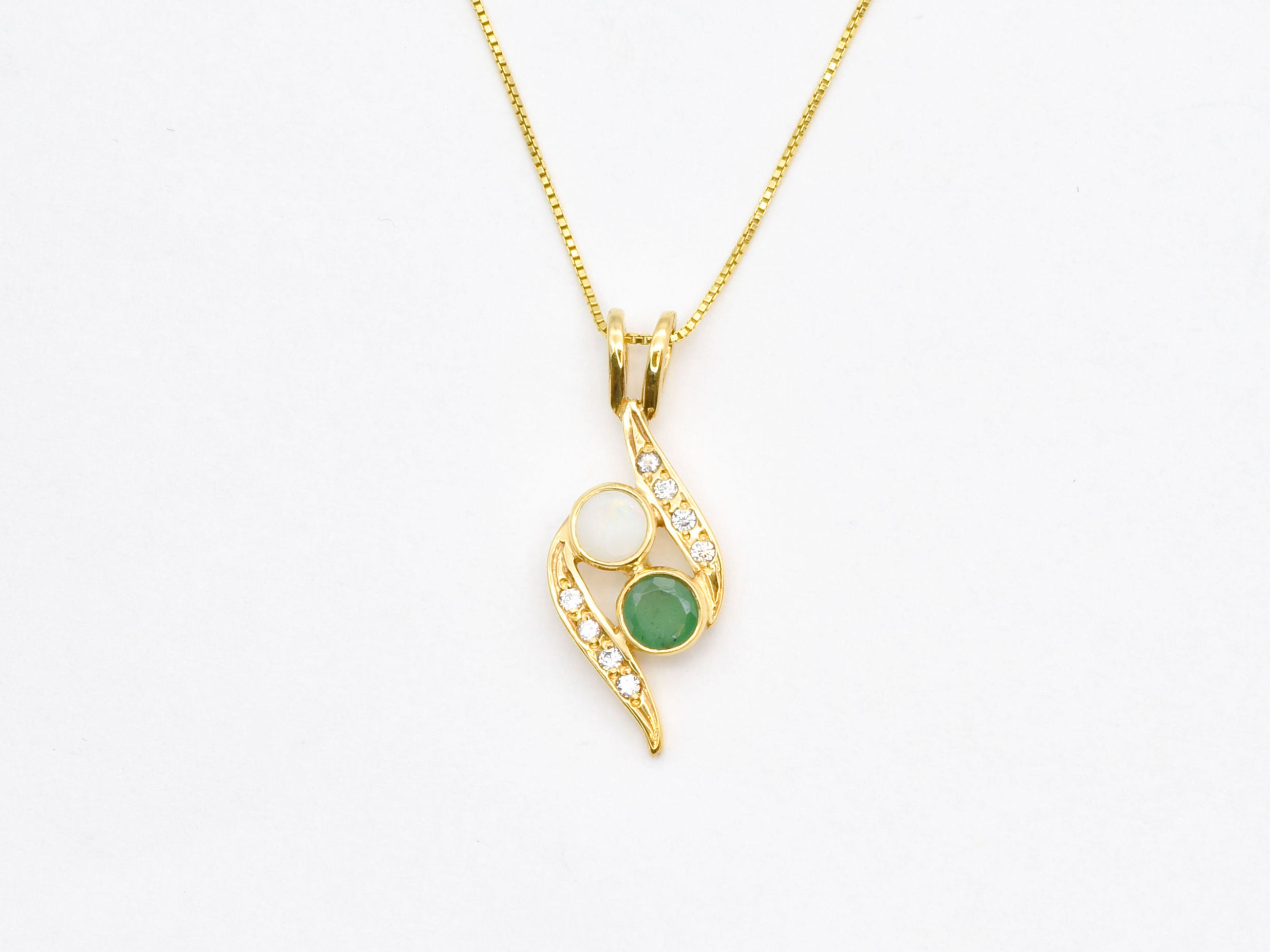Opal Emerald Pendant, Natural Emerald, Natural Opal, Vintage Necklace, Two Stone Pendant, Bypass Pendant, Yin Yang Pendant, Sterling Silver(1)