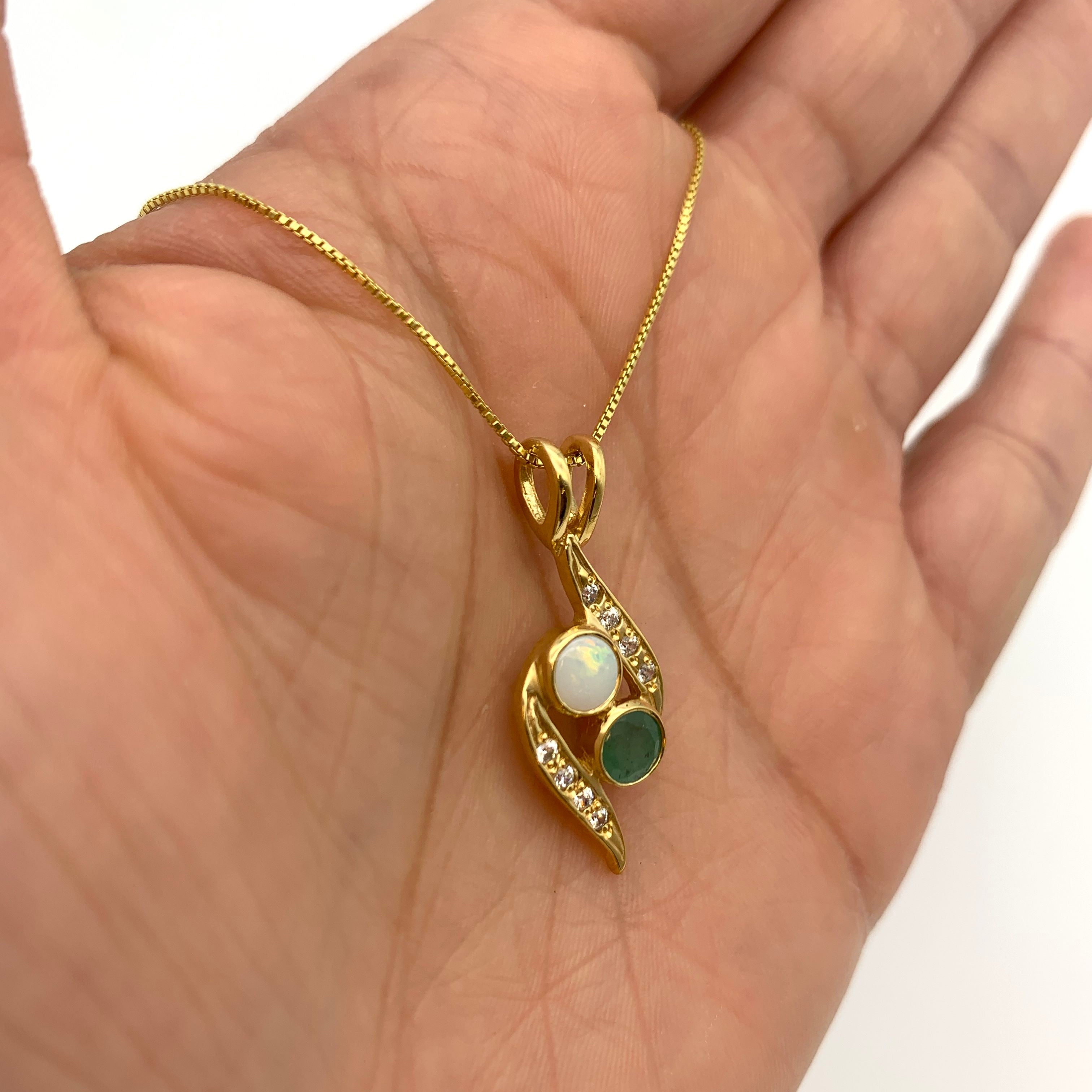 Opal Emerald Pendant, Natural Emerald, Natural Opal, Vintage Necklace, Two Stone Pendant, Bypass Pendant, Yin Yang Pendant, Sterling Silver(1)