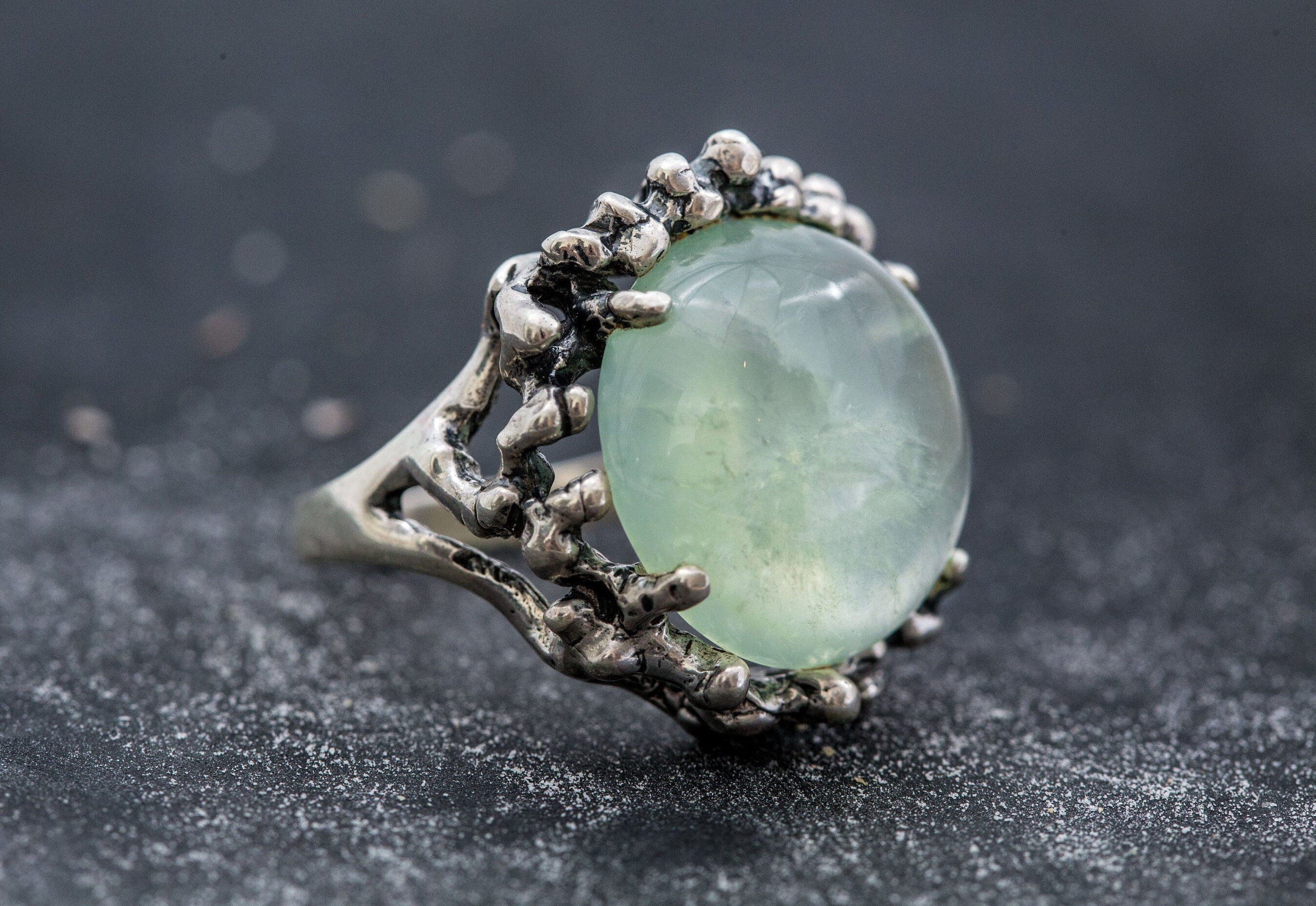 Prehnite Ring, Natural Prehnite, Green Ring, May Birthstone, Statement Ring, May Ring, Vintage Rings, Silver Ring, Unique Ring, Prehnite
