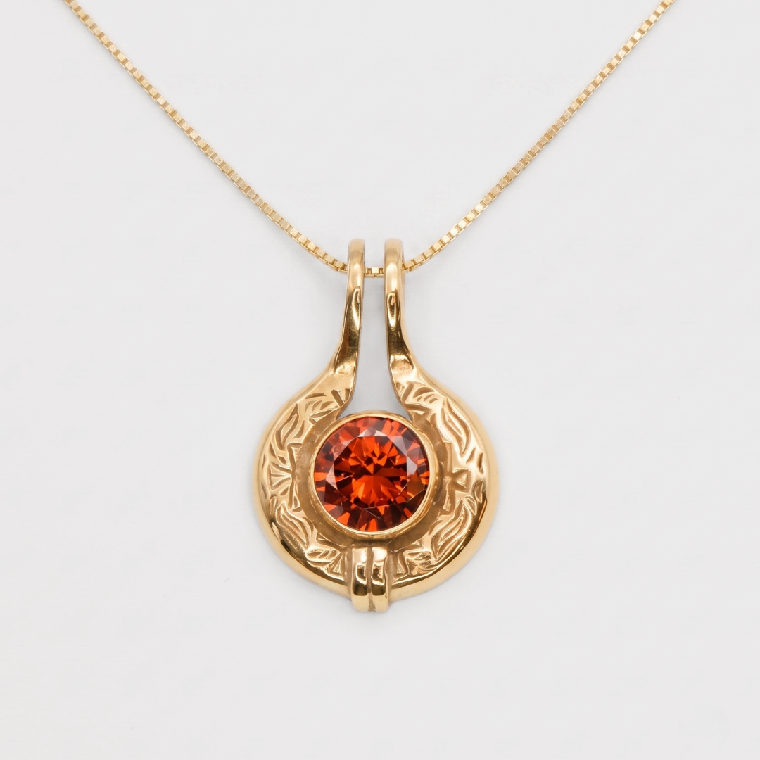 Created Ruby Pendant made in 18k Gold Vermeil with Round Created Red Ruby in Bezel setting, July Birthstone gift idea, symbolizes nobility, purity, and passion, ideal for everyday wear and perfect for birthday gifting and special occasions.