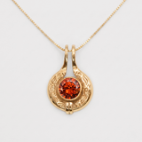 Created Ruby Pendant made in 18k Gold Vermeil with Round Created Red Ruby in Bezel setting, July Birthstone gift idea, symbolizes nobility, purity, and passion, ideal for everyday wear and perfect for birthday gifting and special occasions.