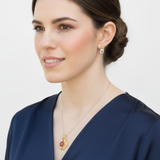 Chic 18k Gold Vermeil Ruby Pendant with Round Created Ruby, a symbol of passion and an ideal gift for July birthdays.