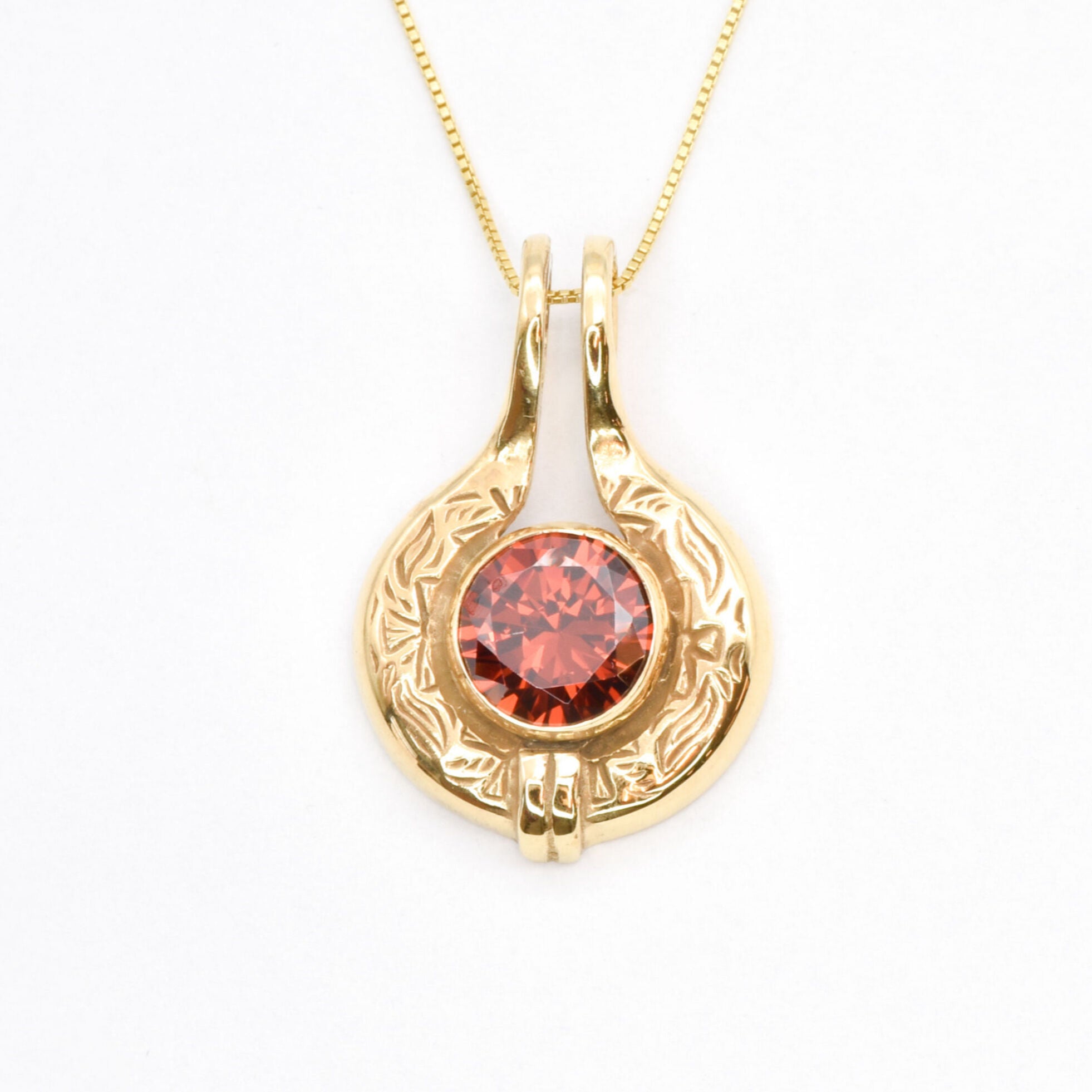 Created Ruby Pendant made in 18k Gold Vermeil with Round Created Red Ruby in Bezel setting, July Birthstone gift idea, symbolizes nobility, purity, and passion, ideal for everyday wear and perfect for birthday gifting and special occasions.