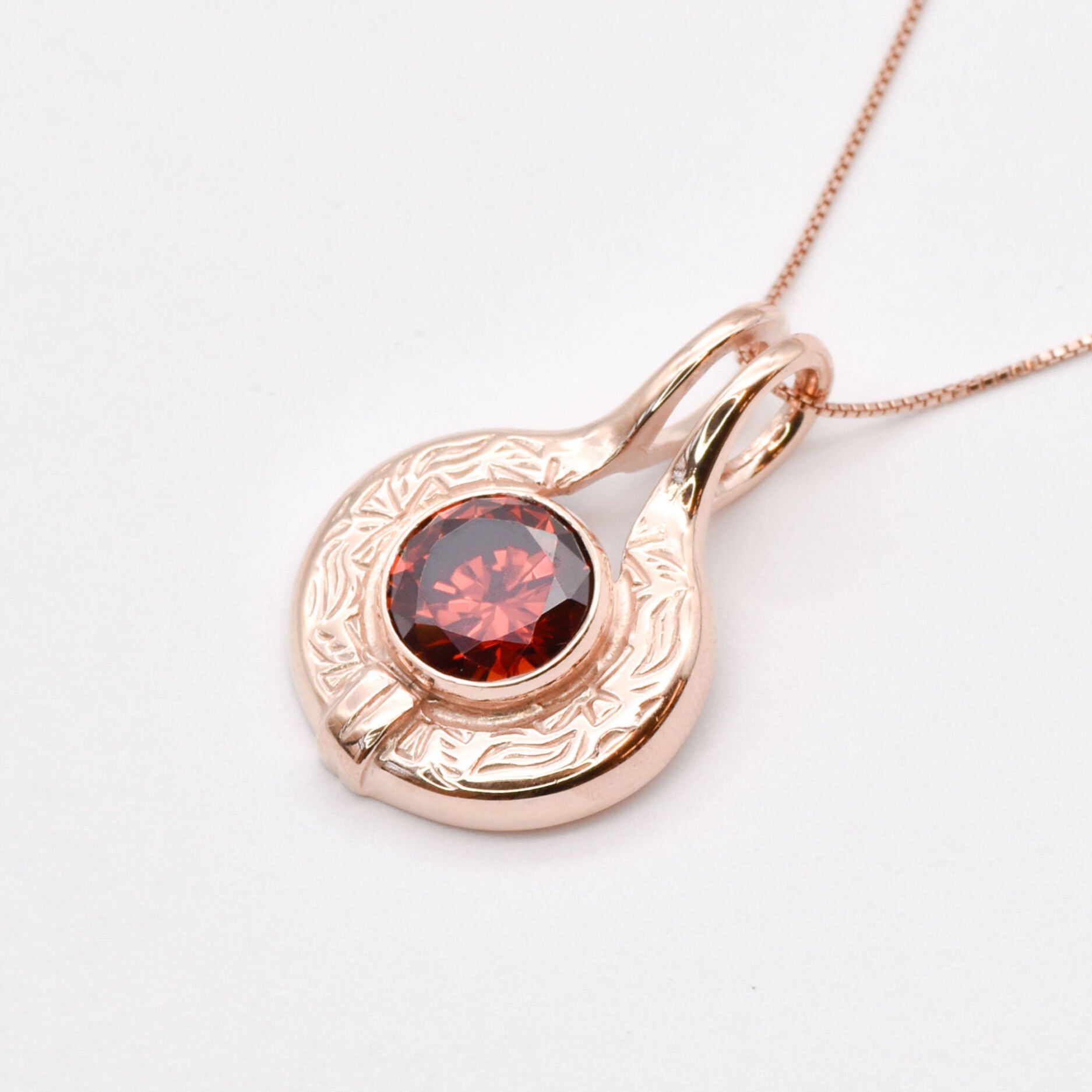Elegant Rose Gold Vermeil Pendant with Round Created Ruby, symbolizing passion and purity, ideal for daily wear or birthday gifts.
