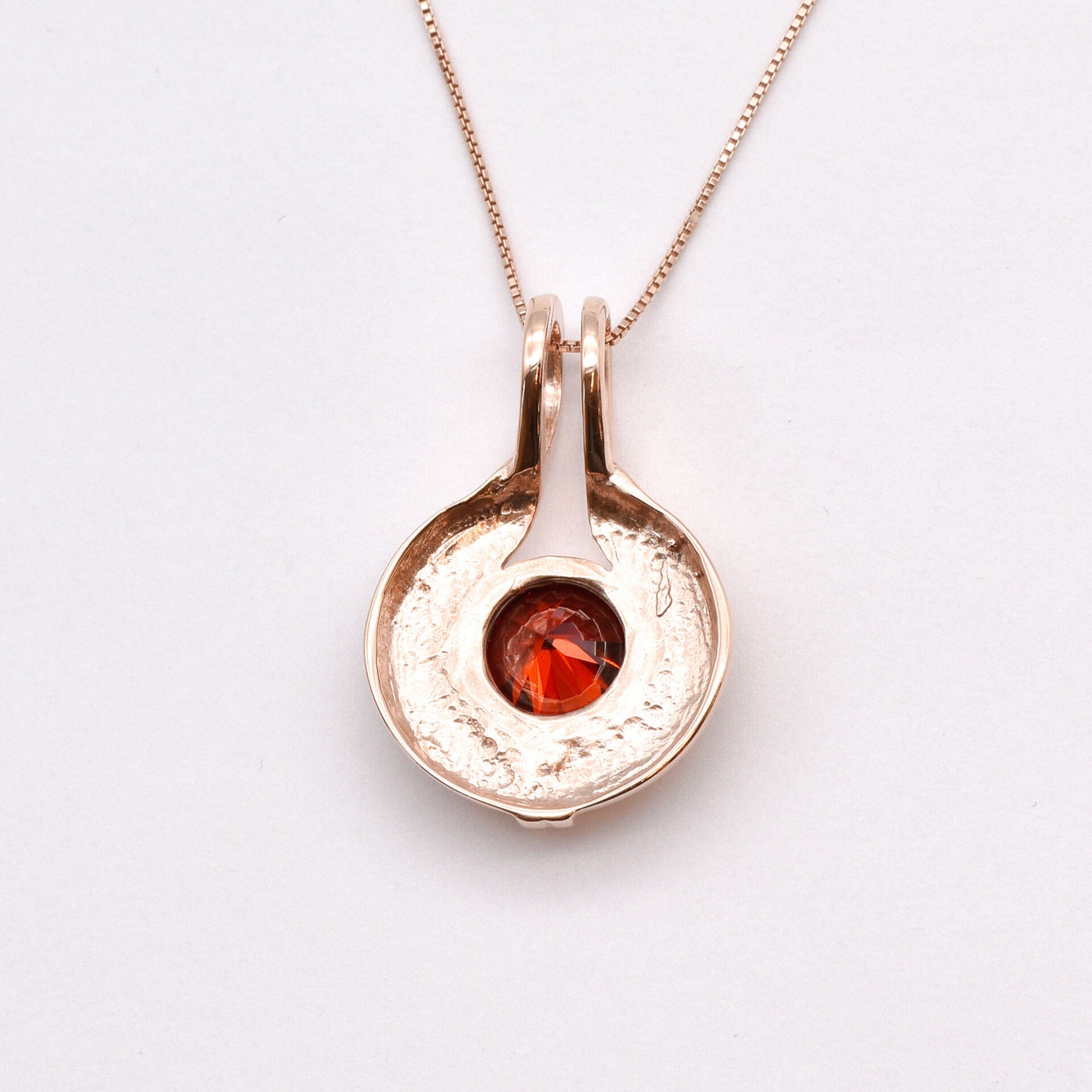Chic Rose Gold Vermeil Pendant featuring a Created Red Ruby, representing nobility, perfect for meaningful gifts or everyday elegance.