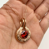 Rose Gold Vermeil Ruby Pendant featuring a Round Created Red Ruby in Bezel setting, perfect for July birthdays and special occasions.
