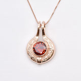 Created Ruby Pendant made in Rose Gold Vermeil with Round Created Red Ruby in Bezel setting, July Birthstone gift idea, symbolizes nobility, purity, and passion, ideal for everyday wear and perfect for birthday gifting and special occasions.