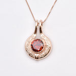 Created Ruby Pendant made in Rose Gold Vermeil with Round Created Red Ruby in Bezel setting, July Birthstone gift idea, symbolizes nobility, purity, and passion, ideal for everyday wear and perfect for birthday gifting and special occasions.