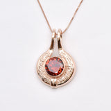 Created Ruby Pendant made in Rose Gold Vermeil with Round Created Red Ruby in Bezel setting, July Birthstone gift idea, symbolizes nobility, purity, and passion, ideal for everyday wear and perfect for birthday gifting and special occasions.