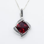 Created Ruby Pendant made in 925 Sterling Silver with Square Created Red Ruby in Prong setting, July Birthstone gift idea, symbolizes nobility, purity, and passion, ideal for everyday wear and perfect for birthday gifting and special occasions.